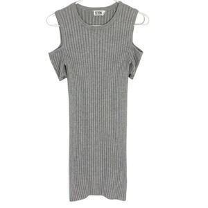 LF SEEK The Label Dress Womens Size Medium Ribbed Knit Cold Shoulder Gray Gray